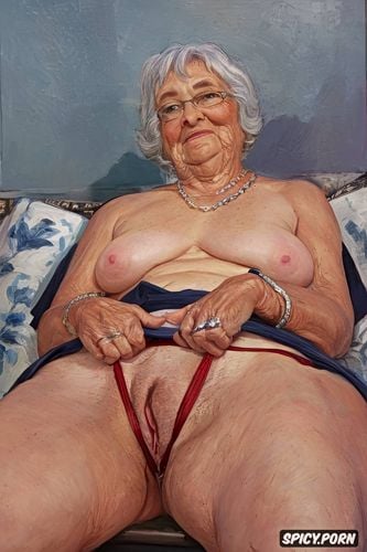 the very old fat grandmother skirt has nude pussy under her skirt