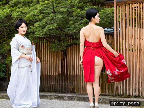 short hair, nude, spreading pussy, perfect face, traditional japanese clothing