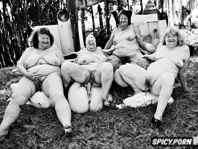 crazy smiles, dirty behavior, fat bellies, hairy legs, two grannies lesbians
