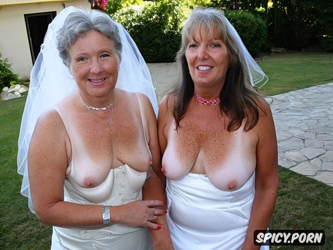 mature woman, large breasts1 3, grey hair, bride, wedding dress