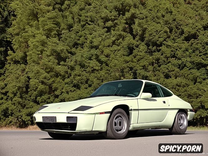 all dark green, front end is a porsche 928, there is no one around