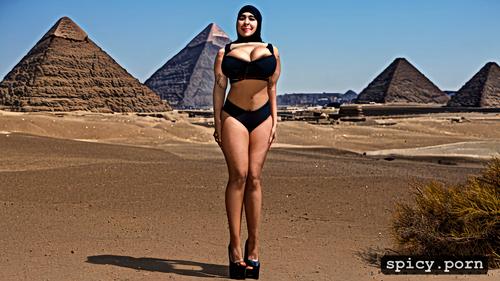 wearing gold, feminine face, wearing black hijab, 4k, standing