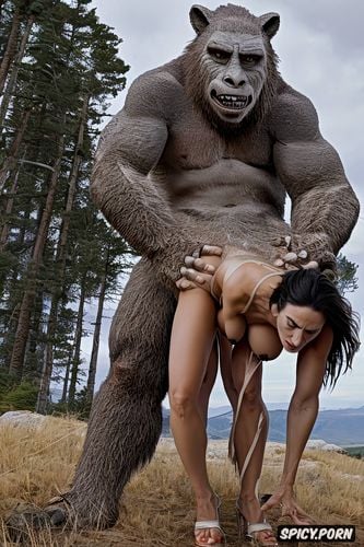 sasquatch doggy style with beautiful woman, male sasquatch deep humping woman from behind