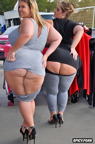 detailed anus, from behind, people in background, m obese, sweat pants