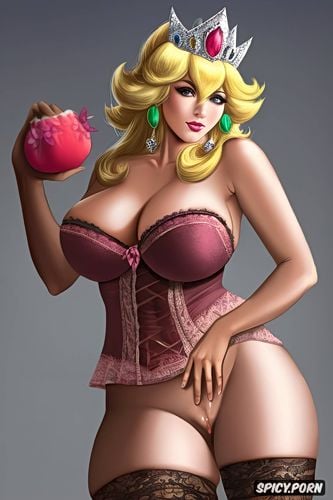 princess peach, nude, gigantic dick, massive tits, futanari