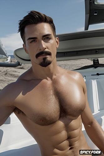 gay, handsome, male, prominent nose, perfect mustache, naked