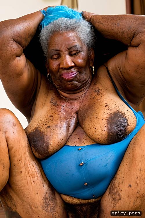 80 yo, color, full body, hairy pussy, wrinkles, female, flabby