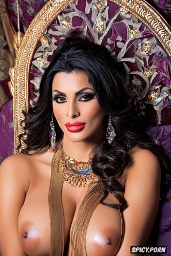gorgeous persian supermodel, gaudy jewelry, color photo, extremely long hair