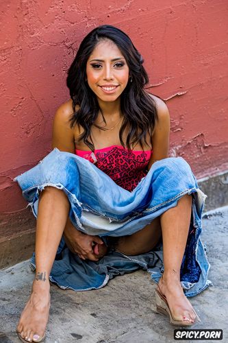 a stunning petite early twenties mexican female homeless beggar