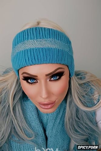 young russian face model, big blue eyes, pov full deepthroat