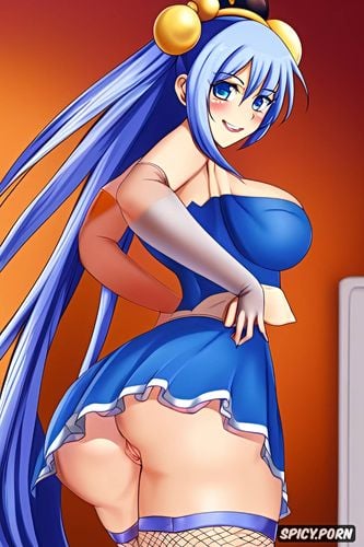 uncensored, blue eyes, white fishnet thigh high stockings, detached sleeves