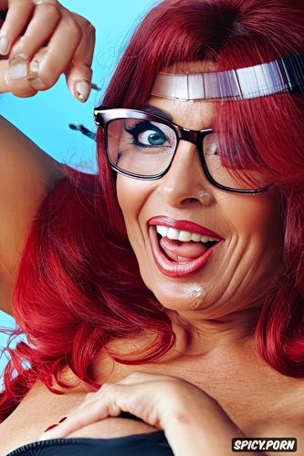 giant veiny tits, huge boobs, laughing, beautiful, red wigs