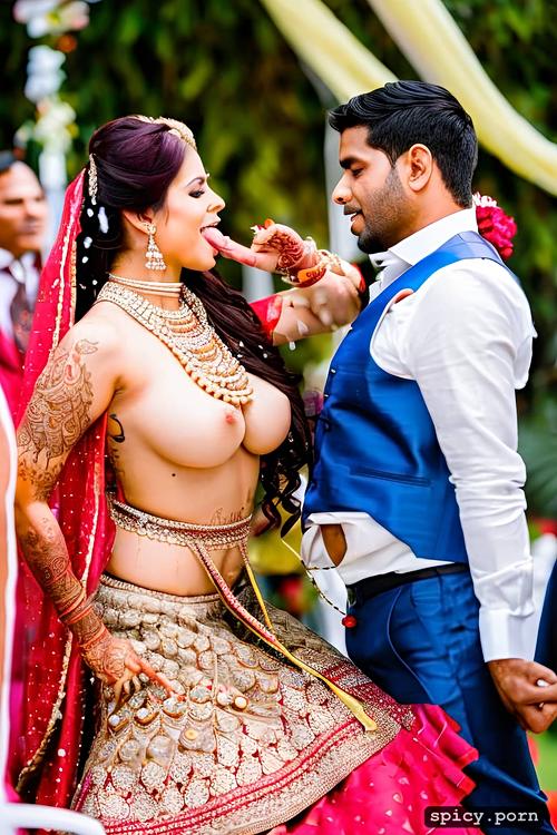 indian man touching boobs of bride in front of groom at the wedding where all tha attendees are present