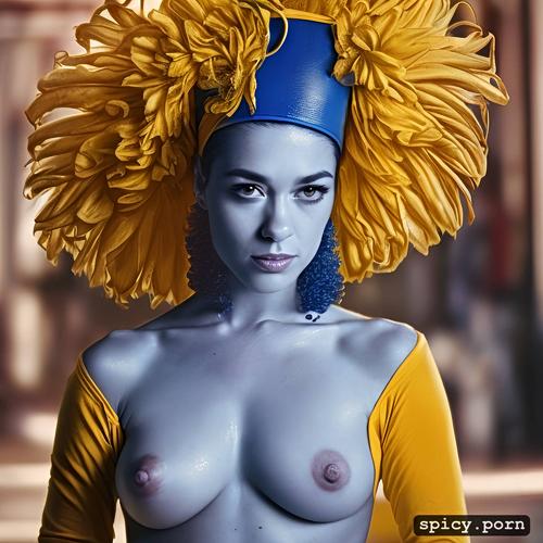 portrait, nipples visible, yellow skin, 8k, the simpsons style