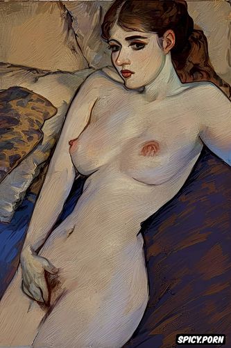 women in darkened bedroom with fingertip nipple touching breasts candle dappled intimate tender lips modern post impressionist fauves erotic art