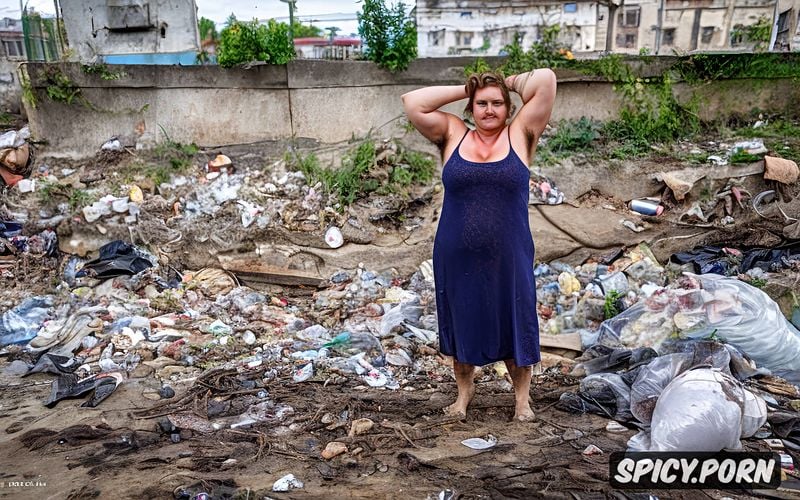 polish obese granny, towels shop, beautiful face, garbage dump