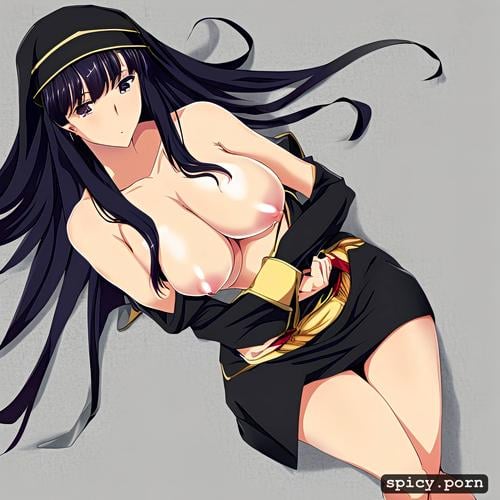 black hair, muscular body, long hair, bar, japanese female, medium boobs