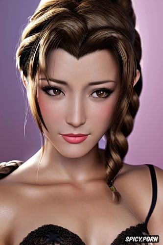 masterpiece, aerith gainsborough final fantasy vii erotic sheer lace lingerie beautiful face milf