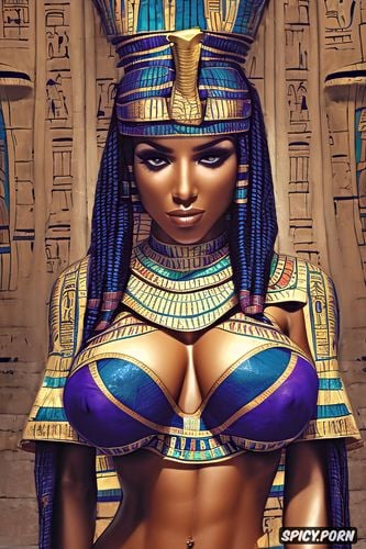 masterpiece, ultra realistic, femal pharaoh ancient egypt egyptian pyramids pharoah crown royal robes beautiful face milf topless