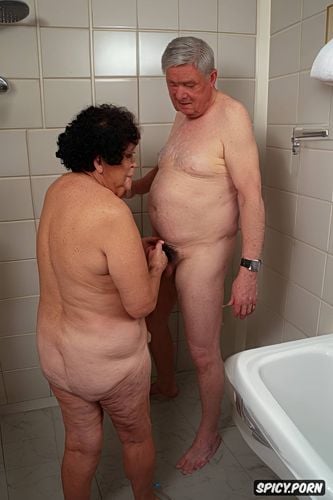 penis, mixed bathing, nude, fat man, elderly woman, breasts