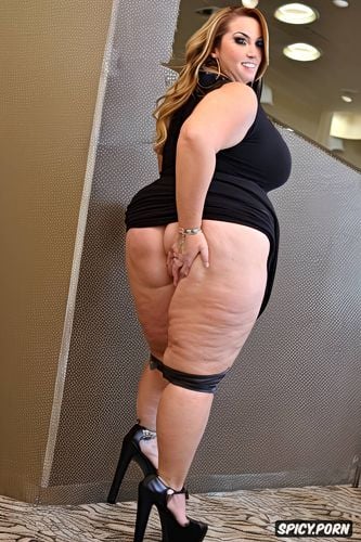 lifting dress, realistic skin, ssbbw, thick thighs, colossal boobs