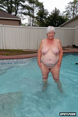 clear photography, fat belly, 8k, 80 year old lady, legs wide apart showing her wet and excited pussy to her dog with his tongue out