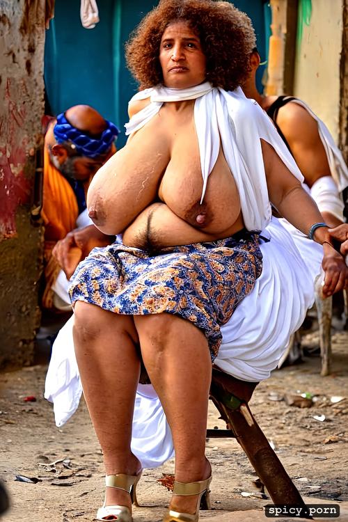 naked arabic obese matures, massive pubic hair, in busy filthy slum