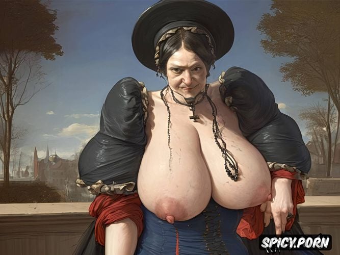 realistic, gigantic breast1 6, nun, blue, pubic hair, suspender belt