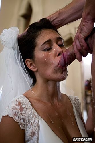 hopeless exhausted face, scared model face, petite, terrified naturally pretty freckled bride attacked by priest at wedding