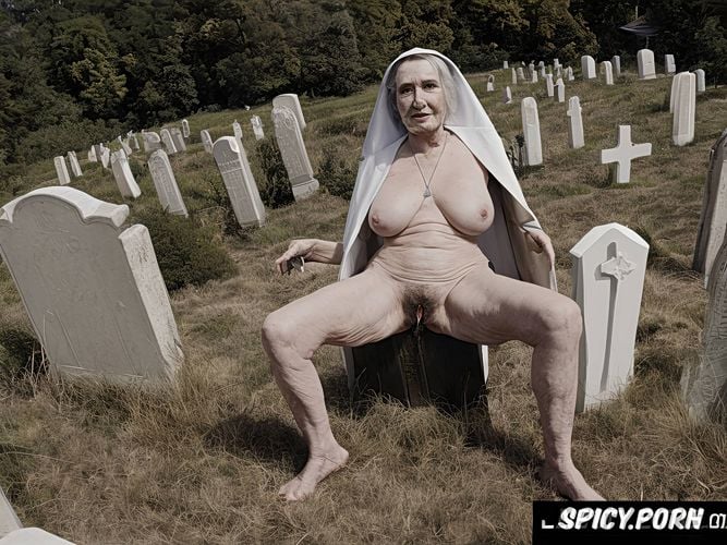 very old granny, zombie, cemetery, catholic nun, huge tits, big breasts