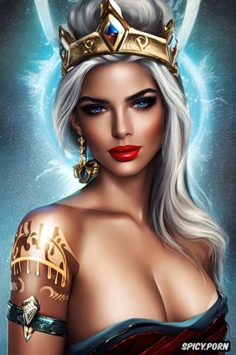 ultra detailed, ultra realistic, ashe overwatch slutty greek goddess flowing greek robes crown tattoos beautiful face portrait masterpiece