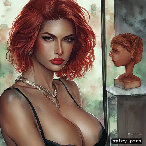 hourglass figure body, red hair, brazilian lady, transexual