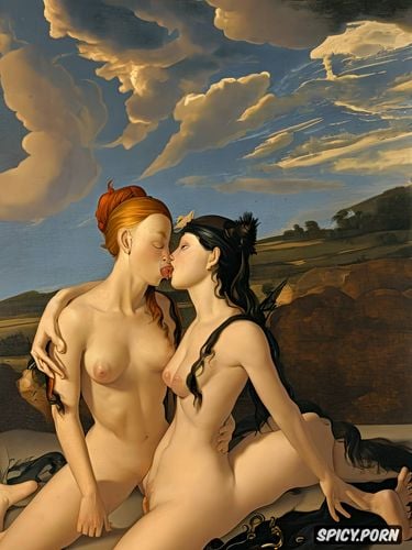 virgin mary lesbian couple kissing, rainbow sky, sidele