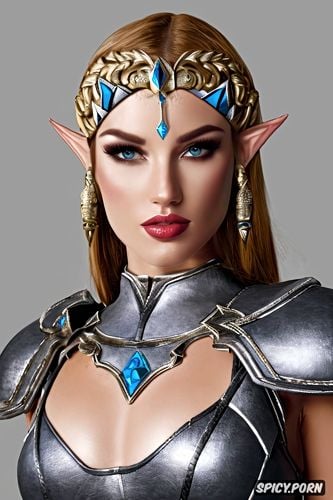 ultra detailed, k shot on canon dslr, princess zelda legend of zelda tight shirt and leather armor sword village magic beautiful face young full lips masterpiece