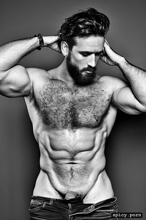 homoerotic, man, muscular body, six pack, large pecks, realistic photo