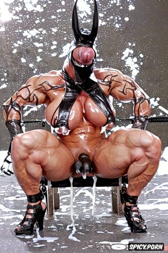 chained, ultra realistic photo, big nipples, heavy huge strongest extreme muscular nun futanari