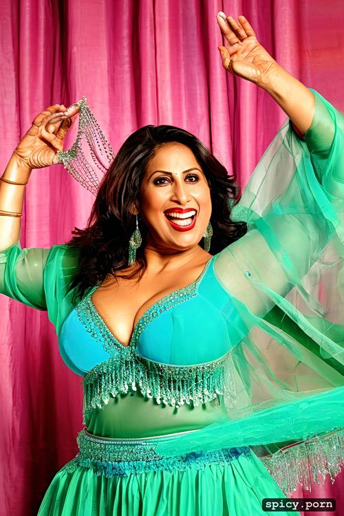 performing on stage, 48 yo beautiful indian dancer, anatomically correct curvy body