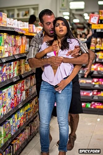 dominating her in the grocery store, stunning petite indian beauty
