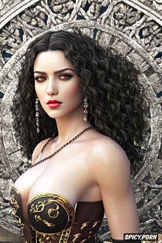 diadem, game of thrones, throne room, long soft dark black hair in curly ringlets