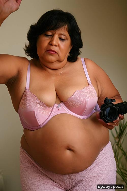 small breasts, tall camera view flashlight, symmetric, dark room