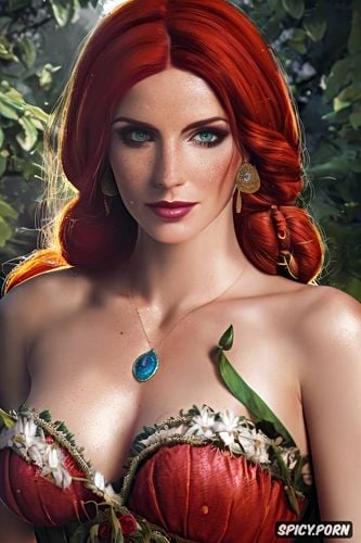 masterpiece, k shot on canon dslr, ultra detailed, triss merigold the witcher beautiful face full body shot