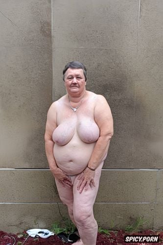 worlds largest most saggy breasts, standing straight in east european high apartment concrete buildings streets large view