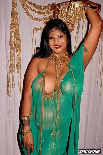 gigantic perfect boobs, ruby necklace, emerald bracelet, silver and gold jewellery