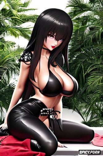 soft black lips, kuro stays in front of pictute in a sexy posing and revealing position kuro has a very seductive feminine body with long black hair