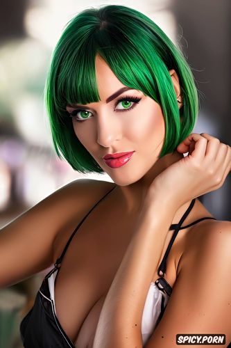 fit body, library, bobcut hair, intricate, stunning face, green hair