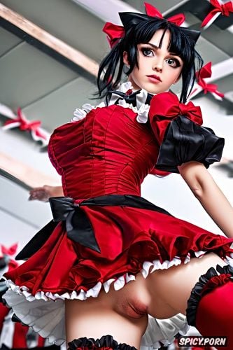 cute young face, lydia deetz, red frilly dress, bows, jacey sink