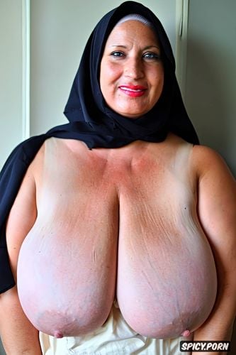 bbw, hijab, naked, perfect anatomy, very detailed, fifty of age