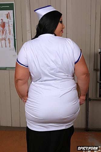 fat syrian whorish face, bra lines in the back, nurse with hijab