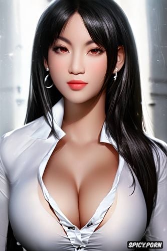 masterpiece, tifa lockhart final fantasy vii rebirth black blazer white shirt shirt unbuttoned soft lights beautiful face asian skin tone portrait