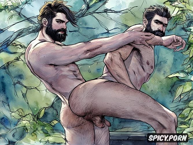 sketch gay bearded hairy man thick natural eyebrows hairy ass fundoshi highest quality masterful composition
